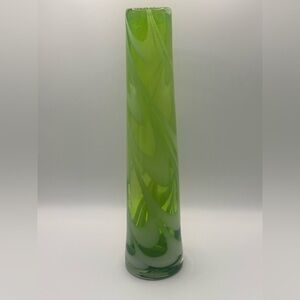 Hand blown Lime Green Swirl Art Glass Vase